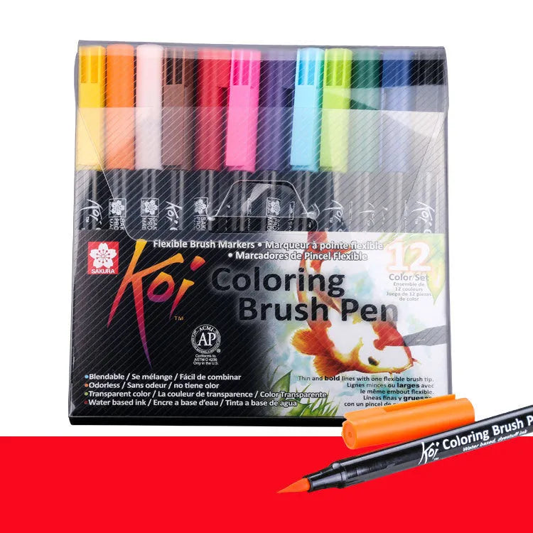Water-based watercolour marker set with soft tip brush pens in 6, 12, or 24 colour options