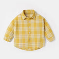 Boys cotton lattice shirt with animal pattern in khaki, blue, pink, or yellow