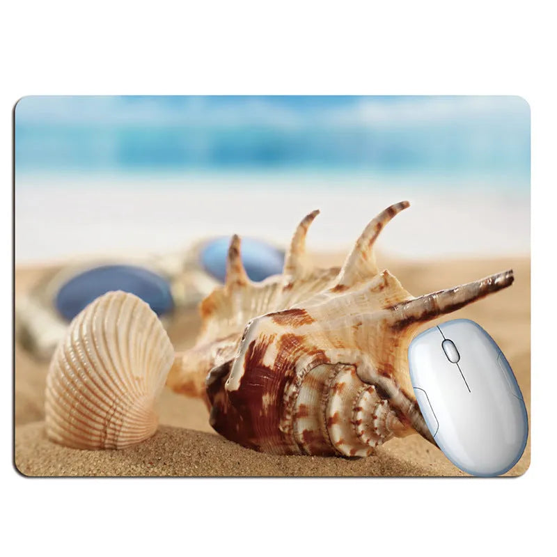 Rubber mouse pad with Wishing Bottle Summer Beach Holiday Wind design, available in 30x25cm size with non-slip base
