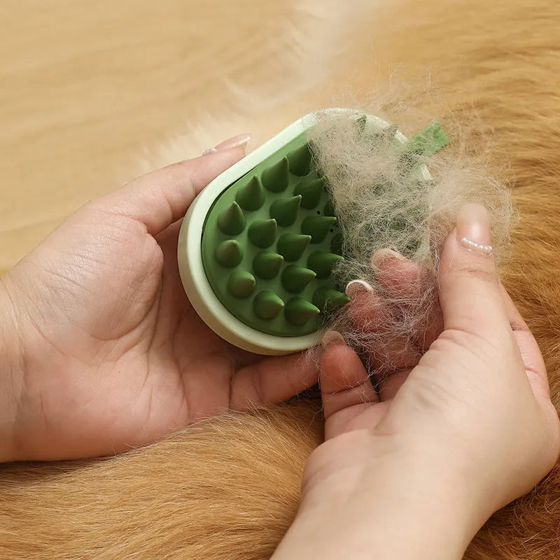 Handheld silicone pet hair remover comb with soft TPR bristles and ABS plastic handle in dark blue colour