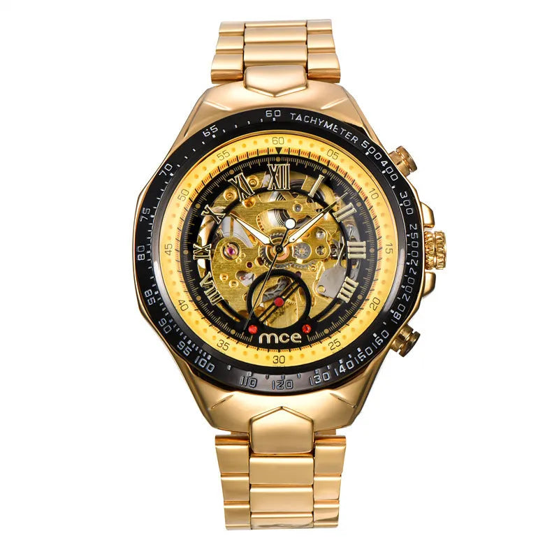 MCE mechanical men's watch with explosion proof construction and stainless steel case