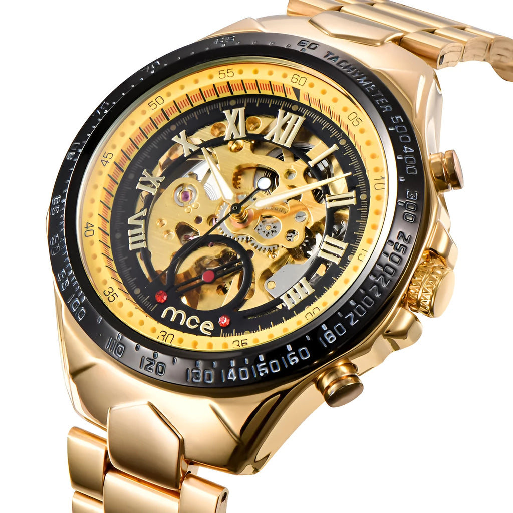 MCE mechanical men's watch with explosion proof construction and stainless steel case
