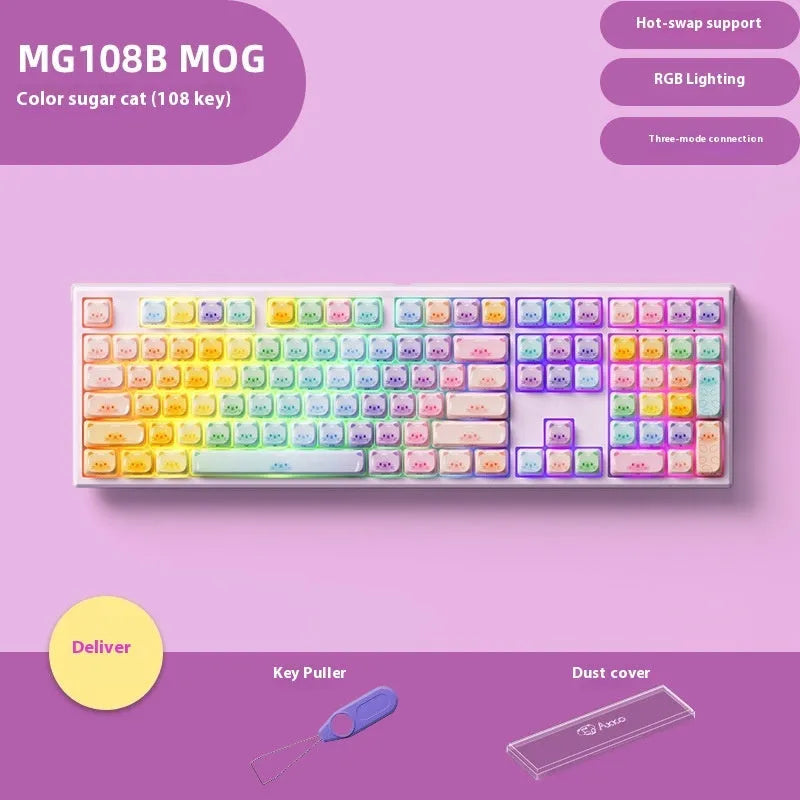 Coloured sugar cat mechanical keyboard with MG108B colour scheme and Bluetooth connectivity
