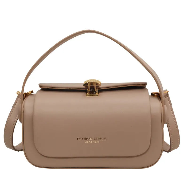 Women's casual shoulder bag with letter stitching in black PU leather