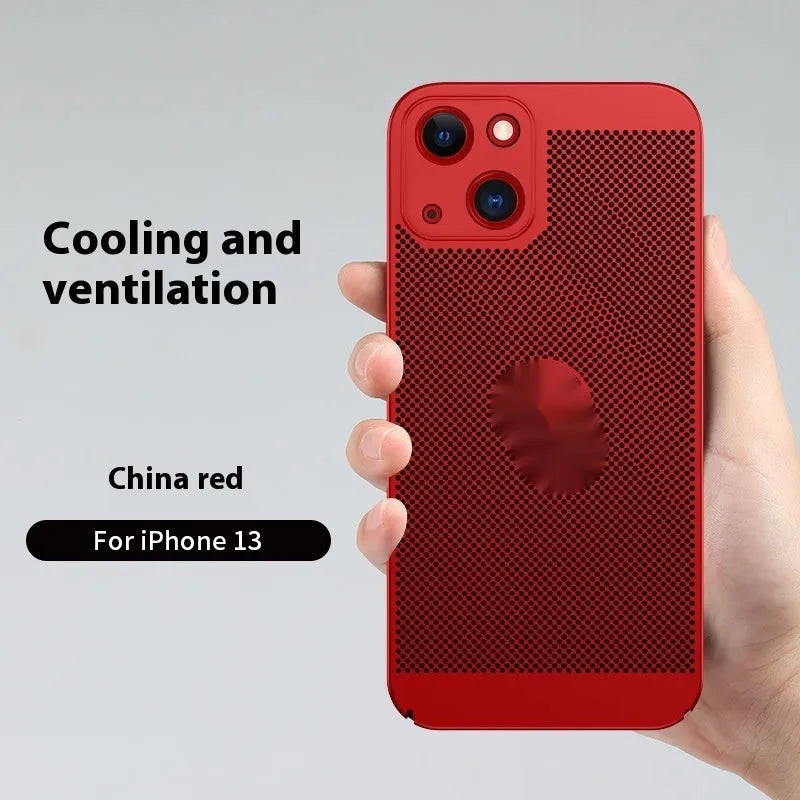Matte solid colour heat dissipation phone case for Apple iPhone in black, PC material with full coverage
