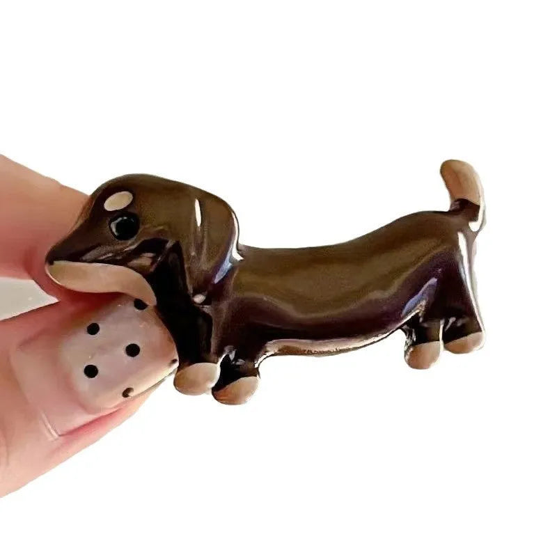 Dachshund dog design hair barrettes with electroplated mixed material construction