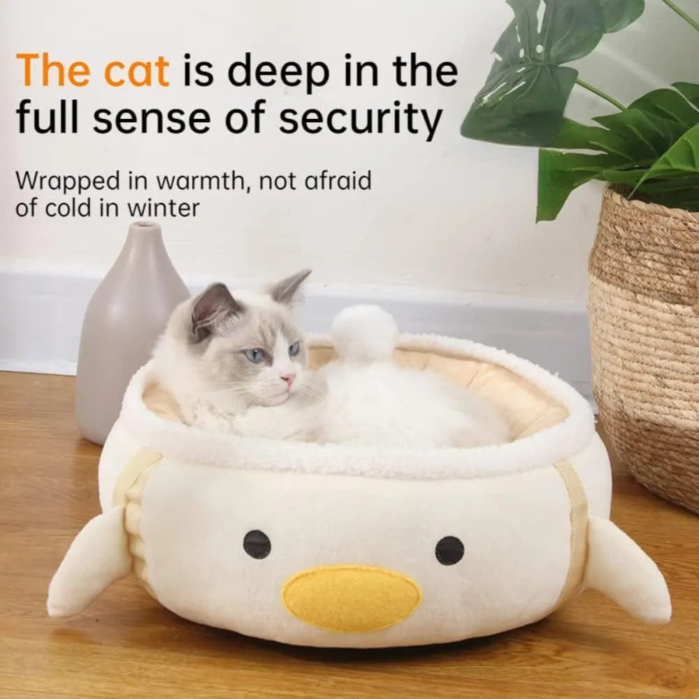 Green chick-shaped cat bed that can be used flat or hung as a hammock for small pets.