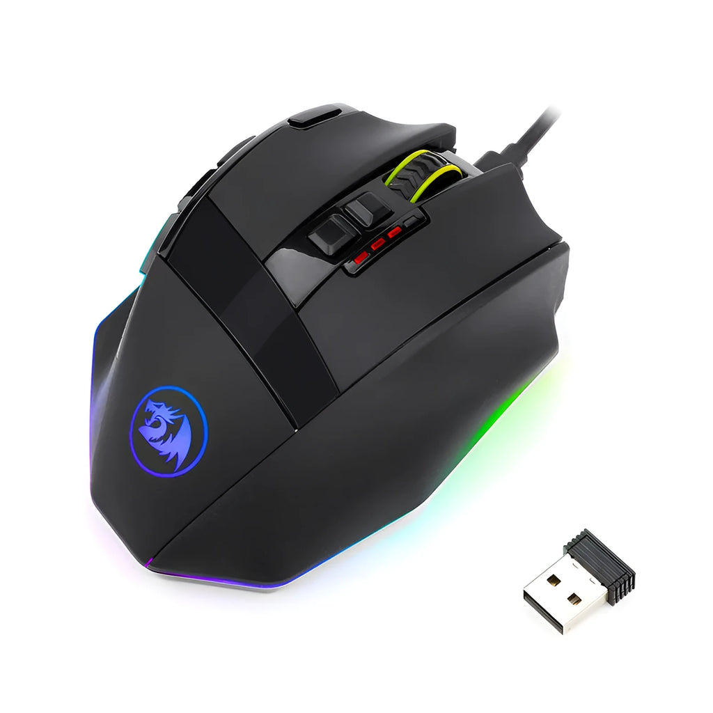 Redragon M801P black wireless gaming mouse with 9 buttons and ergonomic design