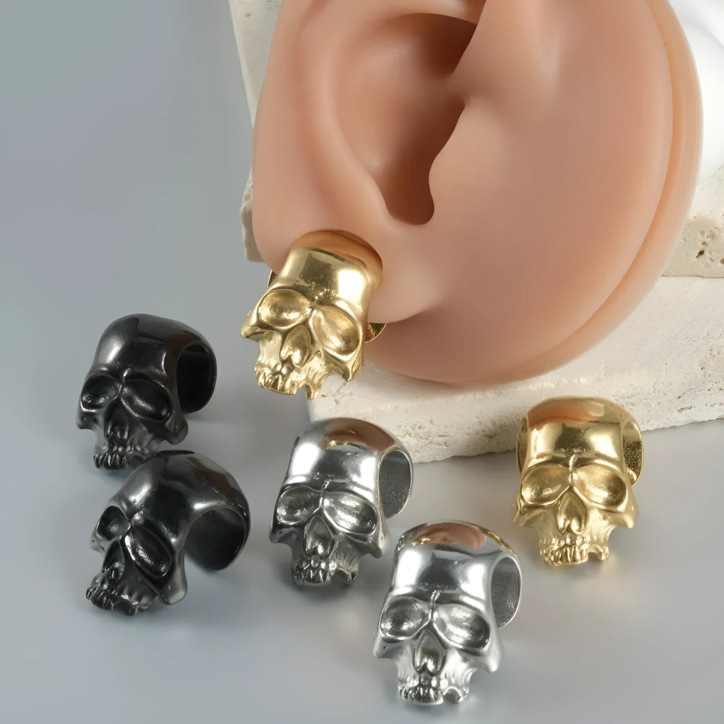 Stainless steel hollow skull Buddha geometric earrings with hip hop style