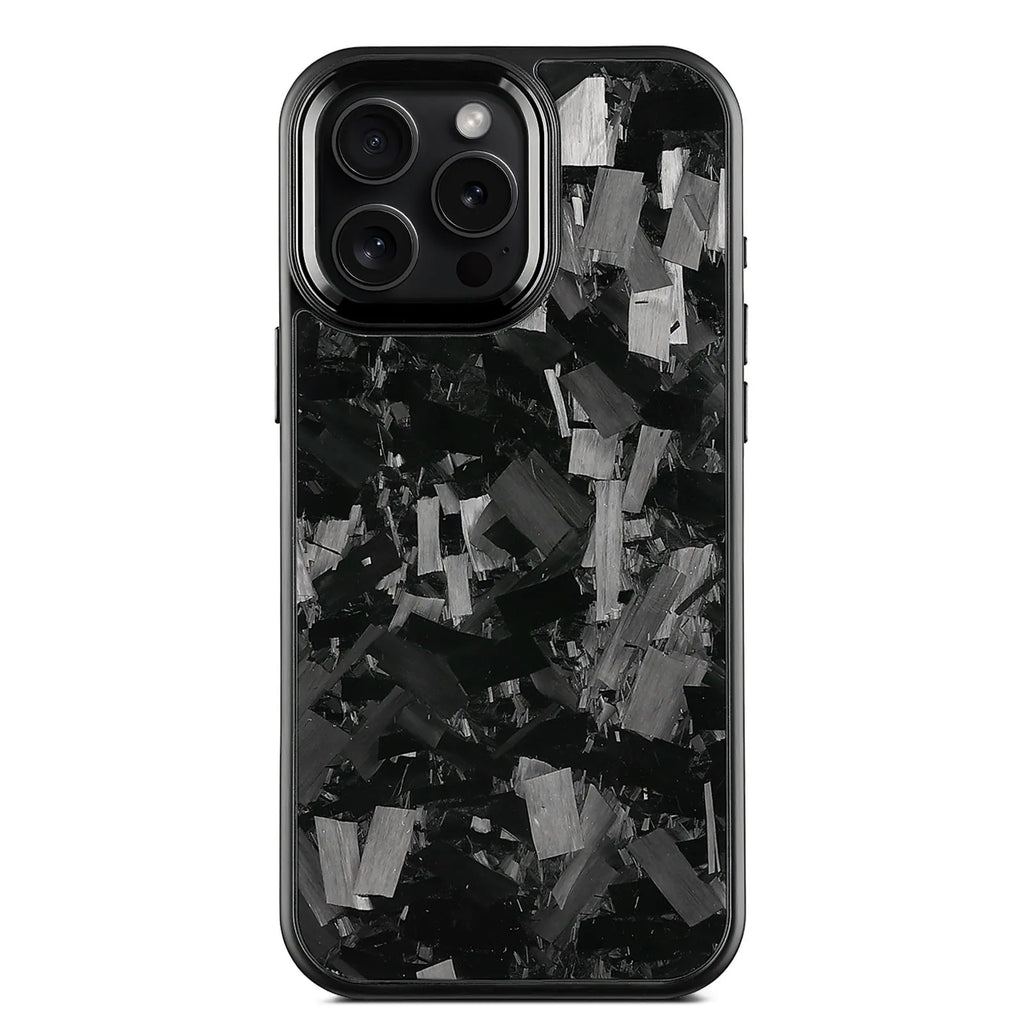 Carbon fibre forged pattern protective phone case in black, all-inclusive design for iPhone models