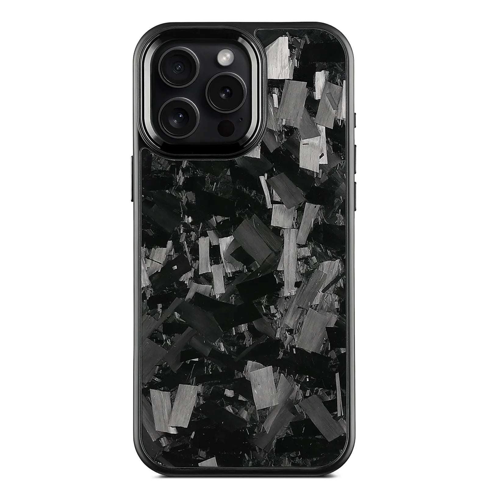 Carbon fibre forged pattern protective phone case in black, all-inclusive design for iPhone models