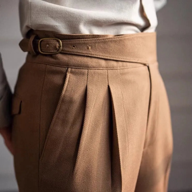 Men's high waist straight casual trousers in polyester available in multiple colours