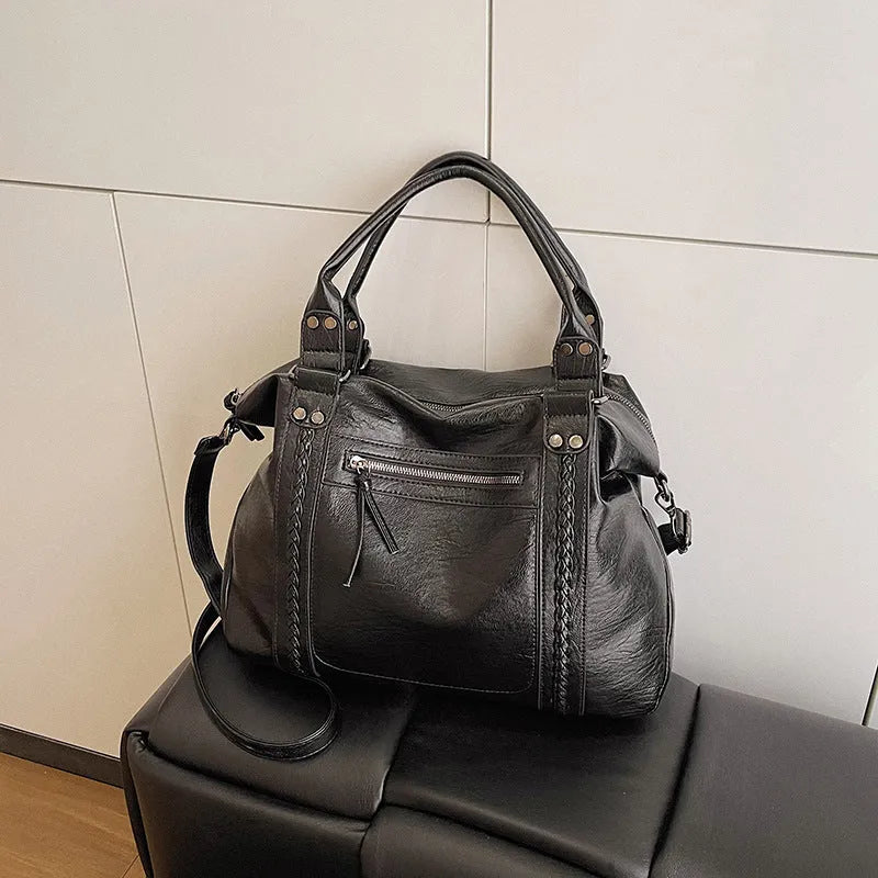 Women's retro trend PU crossbody bag in light brown with single shoulder strap, 38x12x25cm size