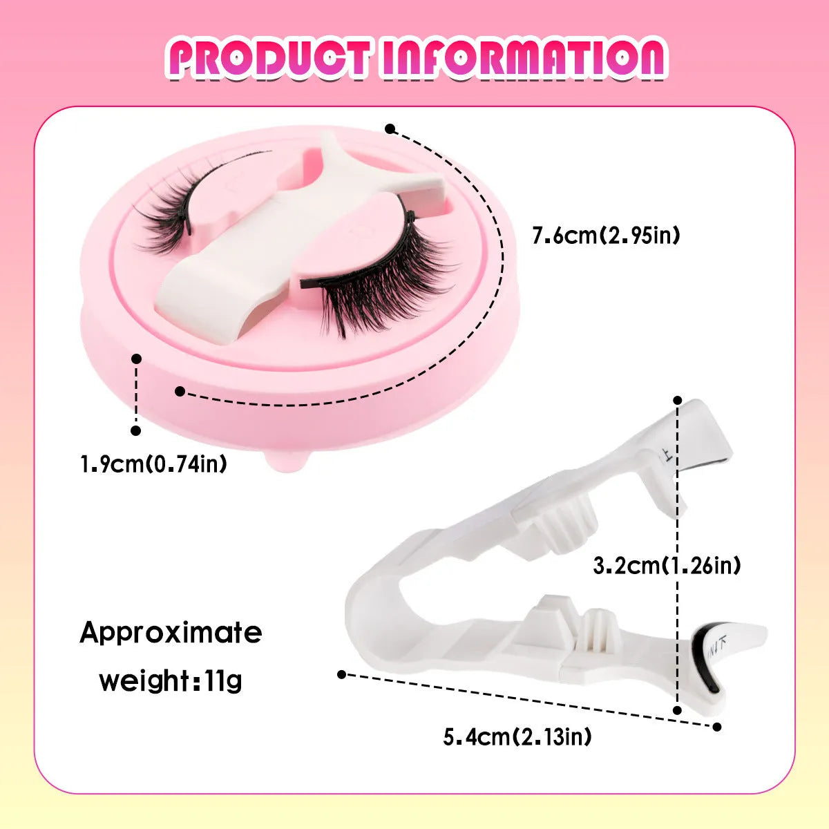 Set of reusable waterproof false eyelashes in a natural thick style with glue-free application.