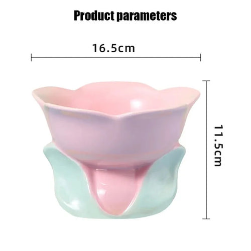 Blue floral patterned elevated ceramic bowl for cat or small dog feeding