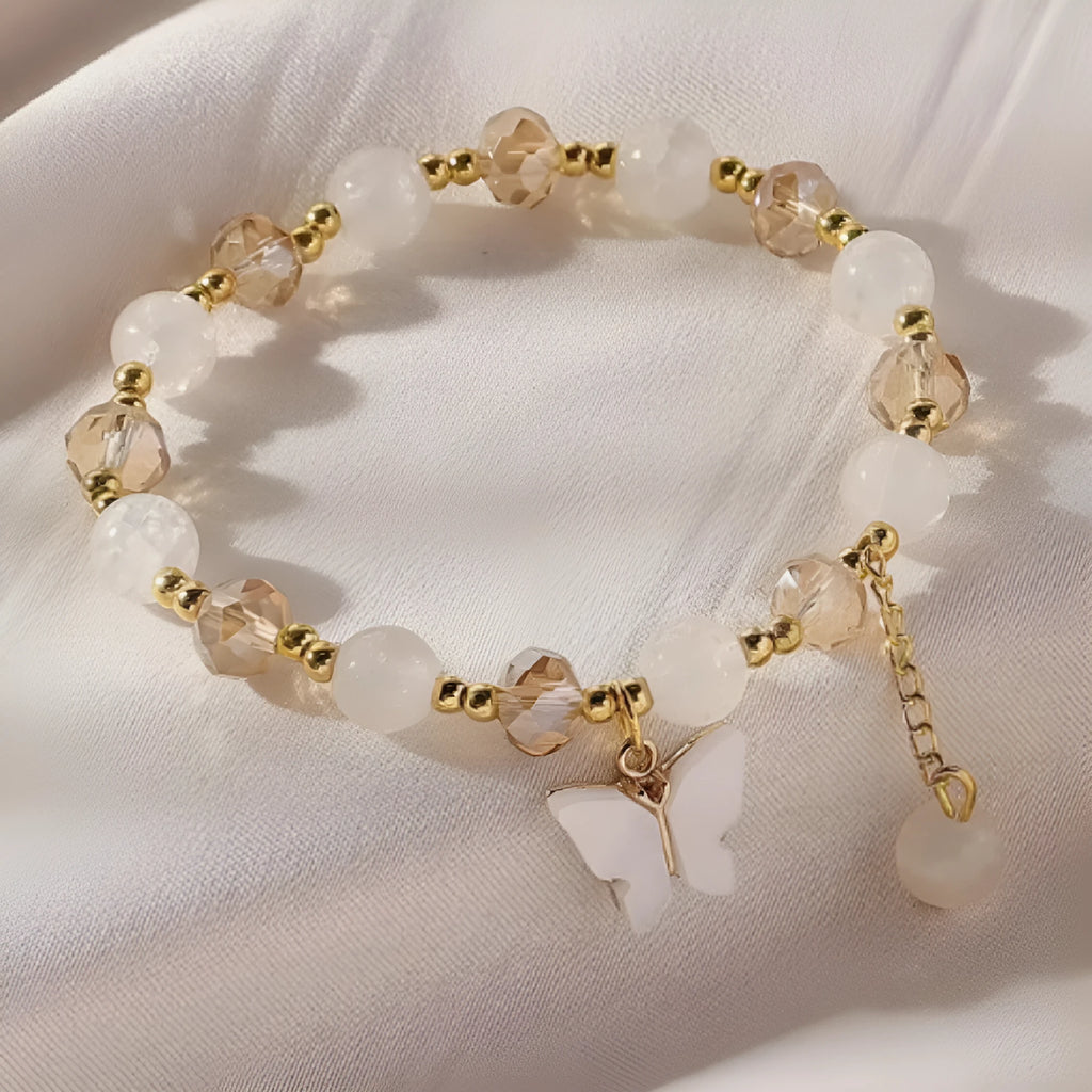 Women's glass crystal butterfly bracelet with electroplated finish S099 coloured crystal S008 imitation cat's eye