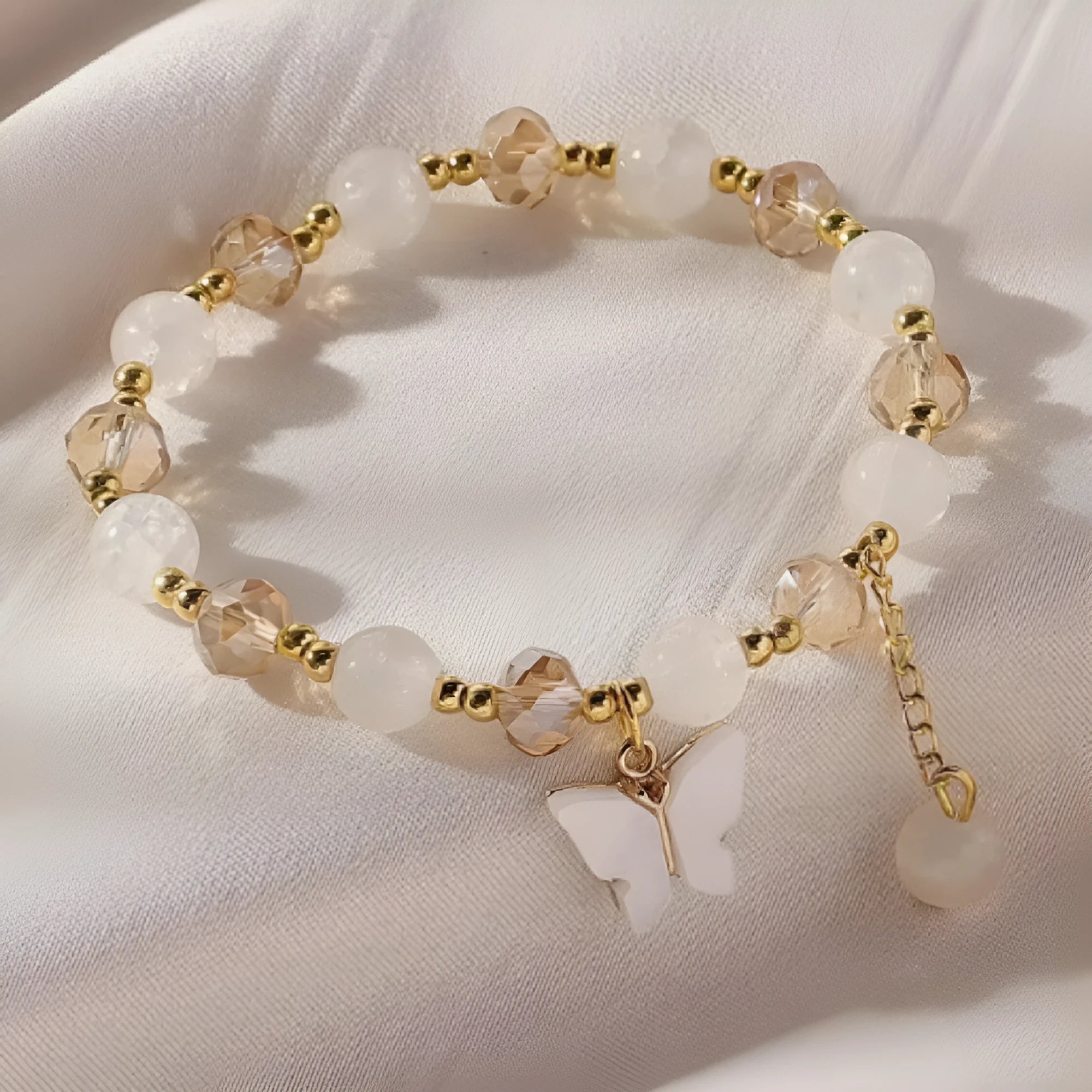 Women's glass crystal butterfly bracelet with electroplated finish S099 coloured crystal S008 imitation cat's eye