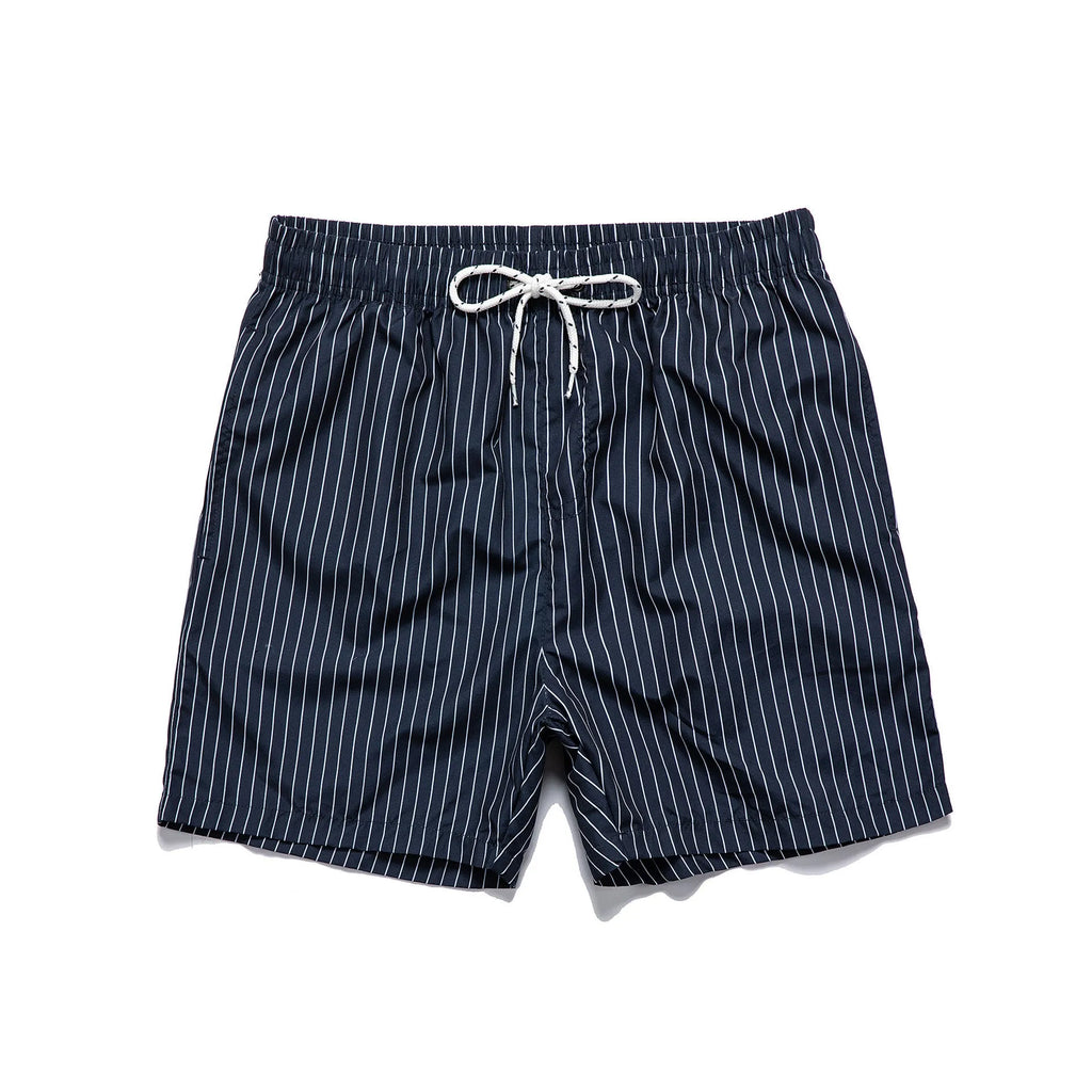 Men's striped polyester shorts with straight leg opening and triangle lining in four colour options