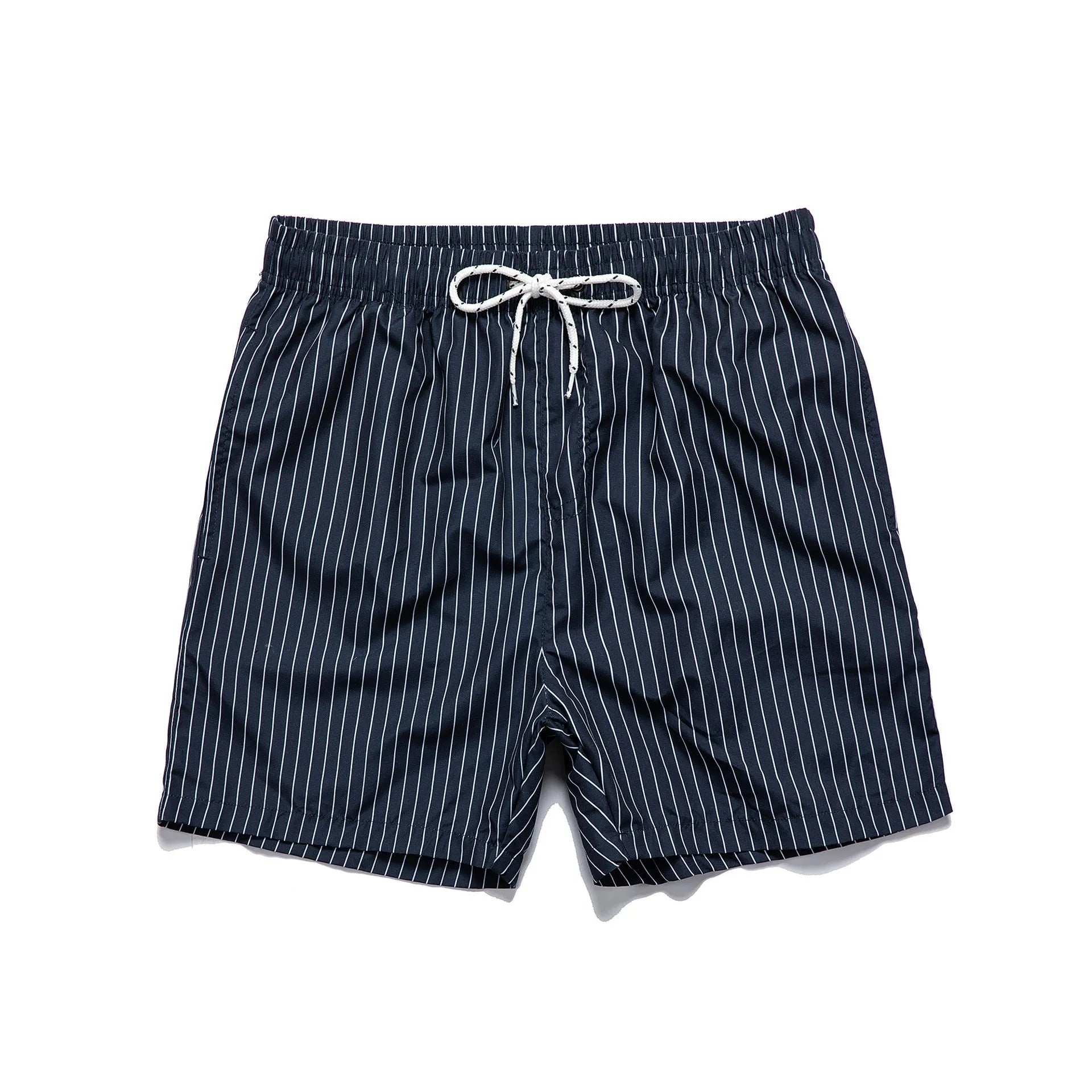 Men's striped polyester shorts with straight leg opening and triangle lining in four colour options