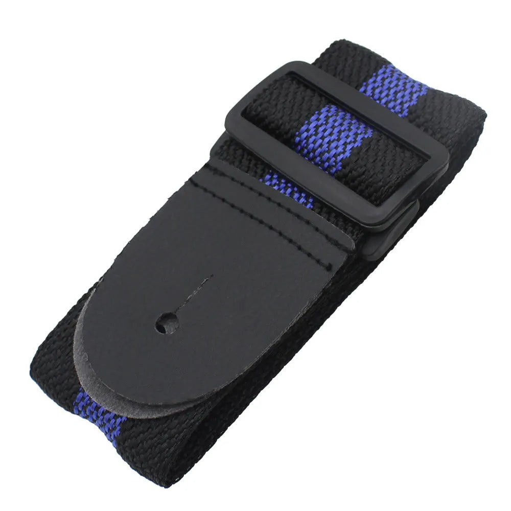 Folk stripe patterned woven instrument strap for electric guitar, bass, or ukulele.