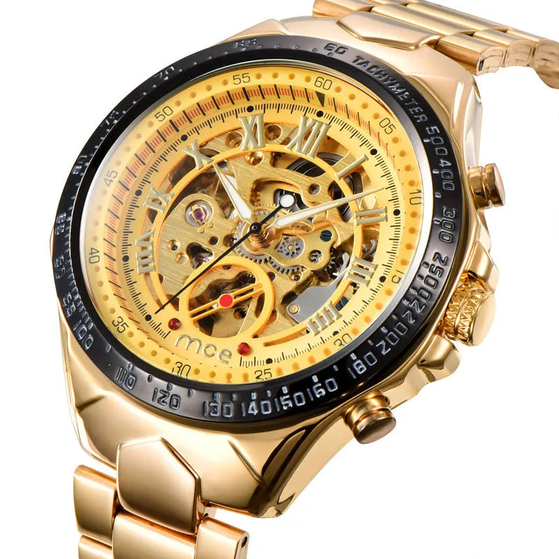 MCE mechanical men's watch with explosion proof construction and stainless steel case