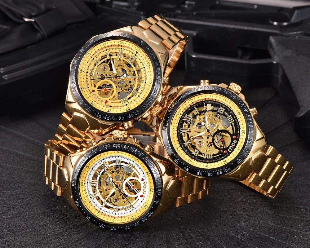 MCE mechanical men's watch with explosion proof construction and stainless steel case