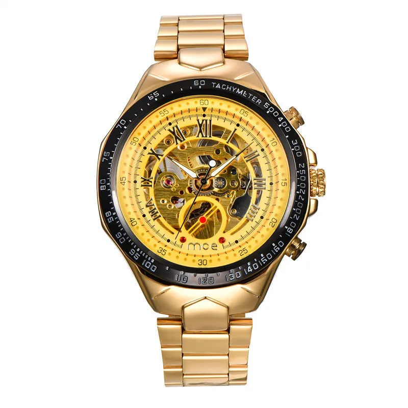 MCE mechanical men's watch with explosion proof construction and stainless steel case