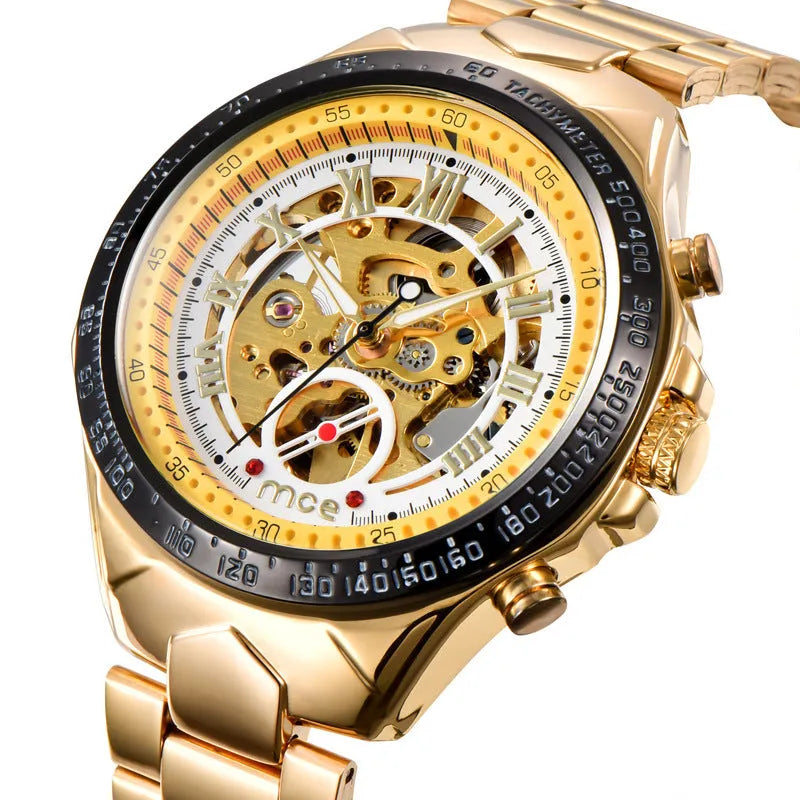 MCE mechanical men's watch with explosion proof construction and stainless steel case