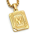 Gold-plated 18K titanium steel letter pendant necklace with pearl chain, gold colour, unisex design