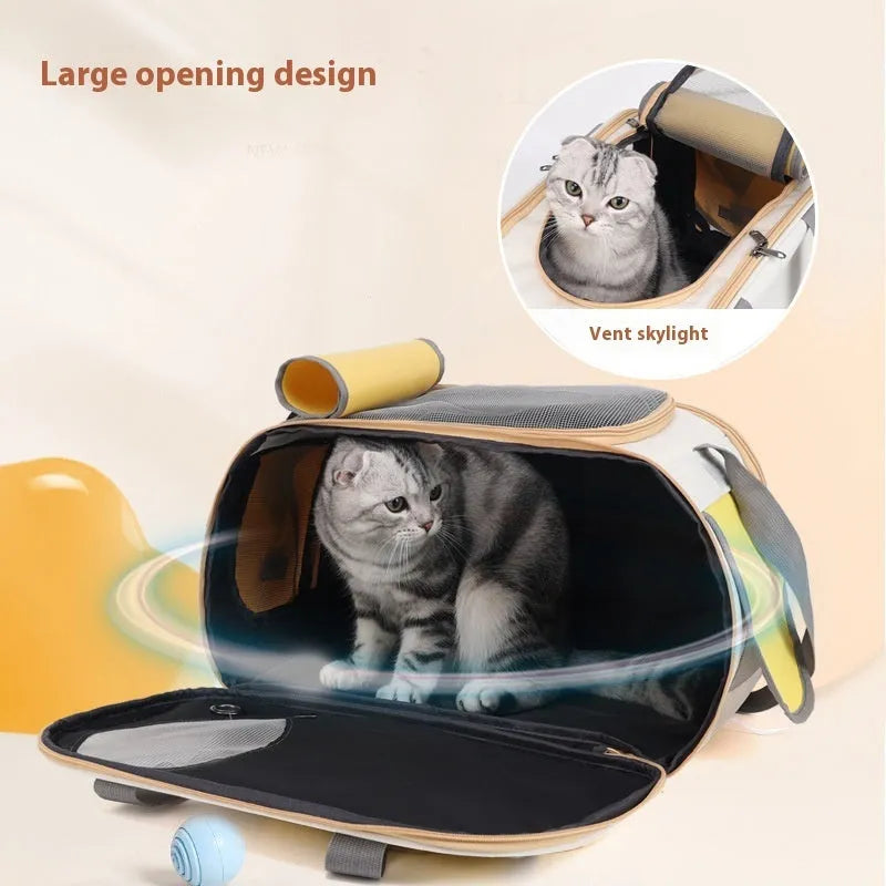 Foldable single shoulder pet carrier backpack in canvas material shown in black colour