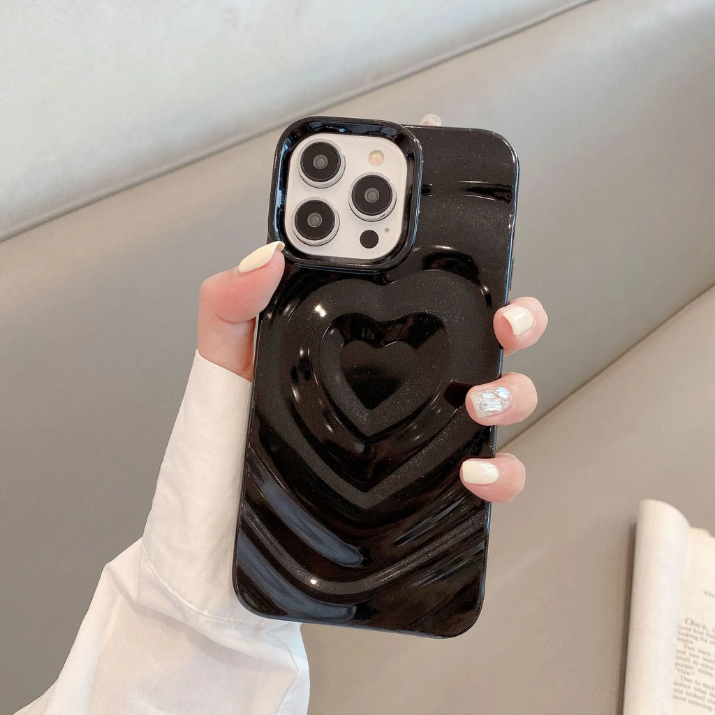 Three-dimensional love wave pattern pleated TPU phone case in milky white, compatible with iPhone 11 to 15