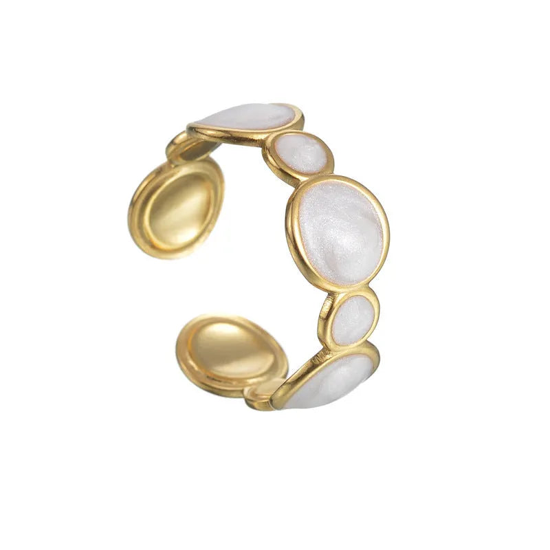 Women's geometric stainless steel ring with adjustable opening and electroplated finish