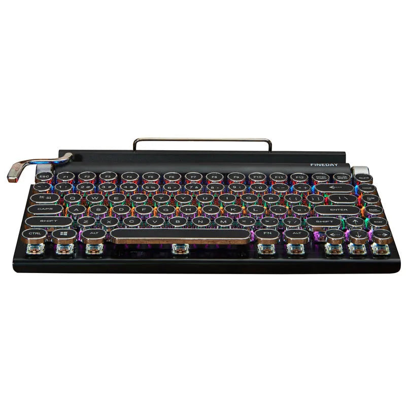 Black retro typewriter-style Bluetooth mechanical keyboard with backlit keys