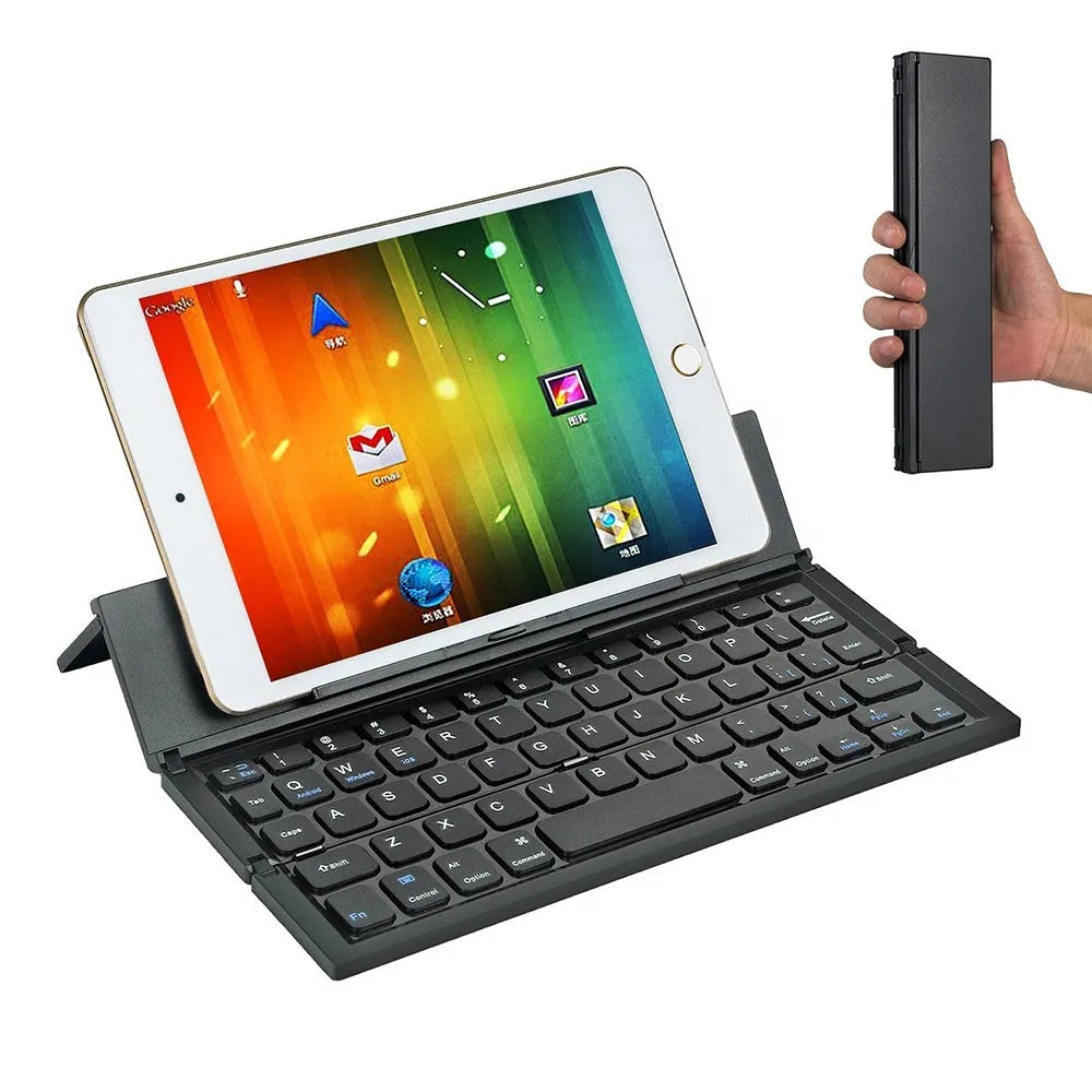 Black mini folding Bluetooth keyboard for tablets showing numeric keypad and compact 5-inch design
