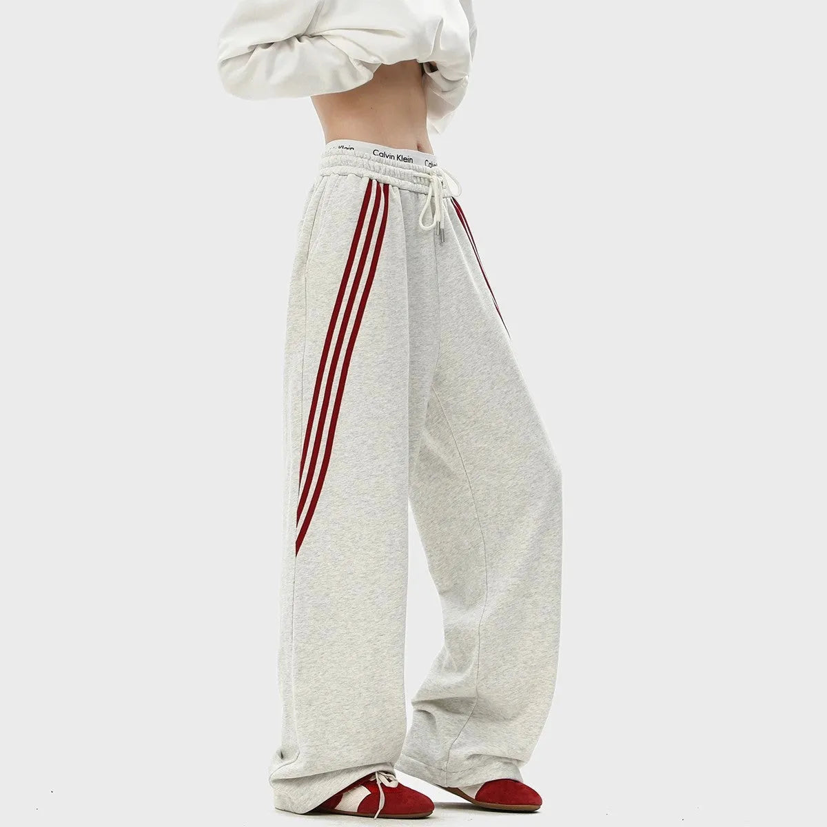 Trendy Brand striped men's loose straight-leg casual pants in Navy Blue, polyester stretch fabric, wrinkle-free finish