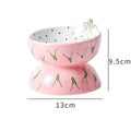 Ceramic raised cat bowl with tilted design in orange, pitaya or watermelon pattern.