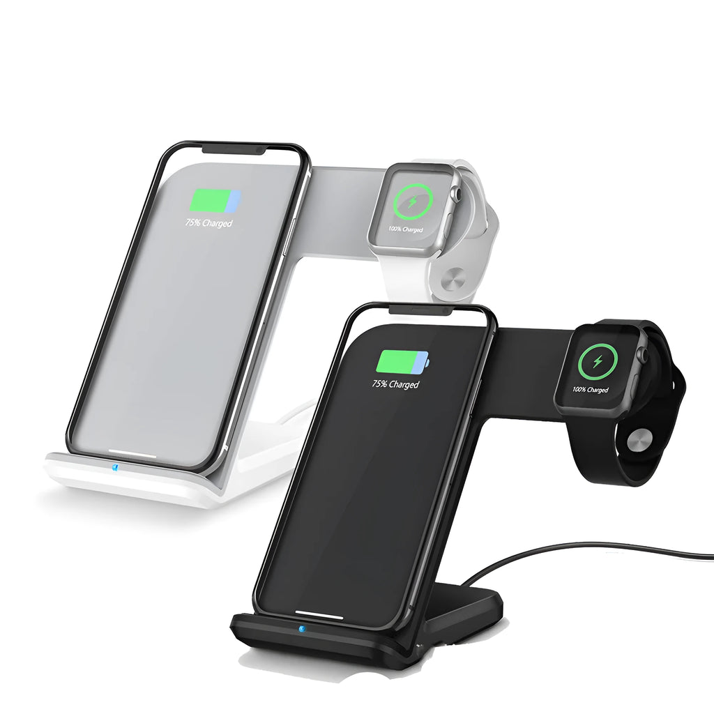 Black wireless phone charger with silicone surface measuring 140x121x105mm