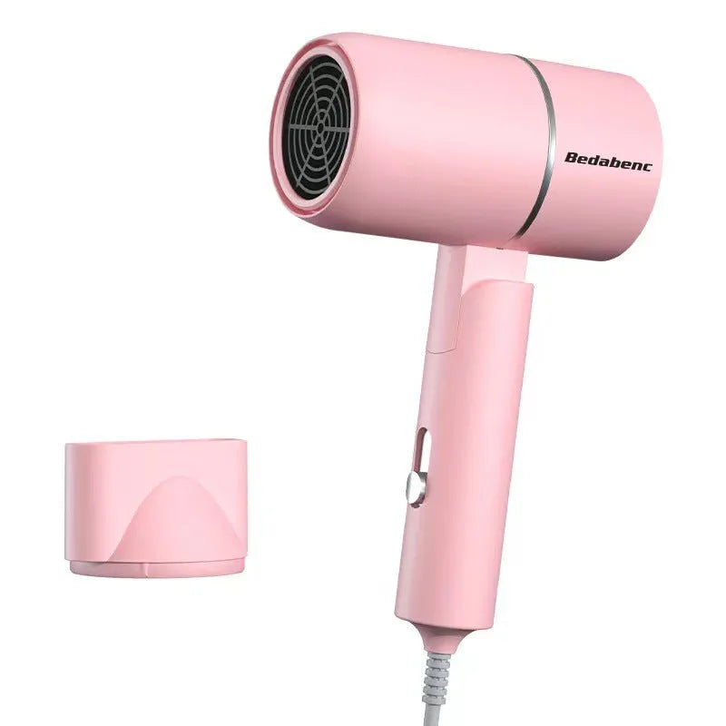 Household 1000W negative ion hair dryer with foldable handle, brushless motor, blue light, in white advanced version