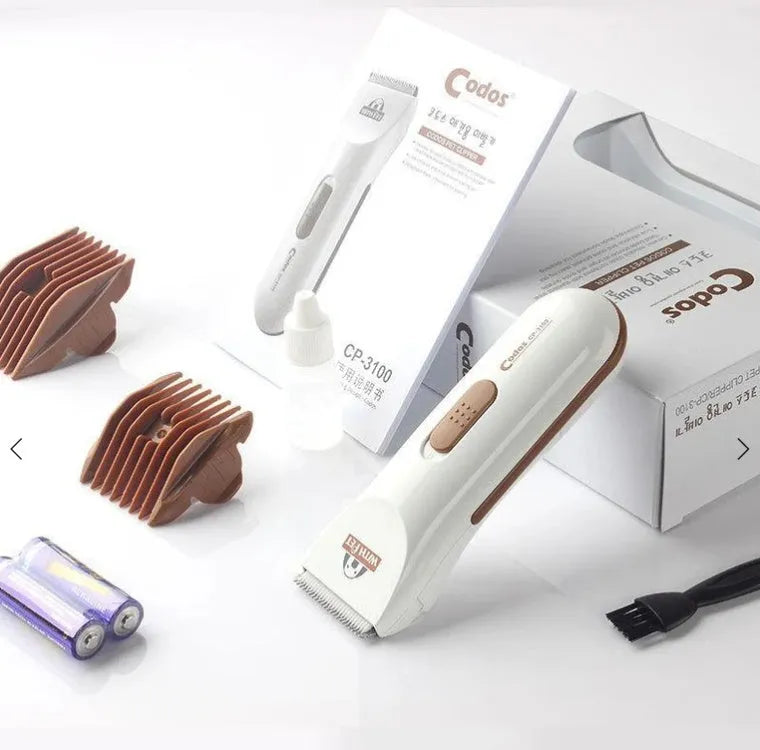 White cordless pet hair clipper with ceramic blade for dog and cat grooming