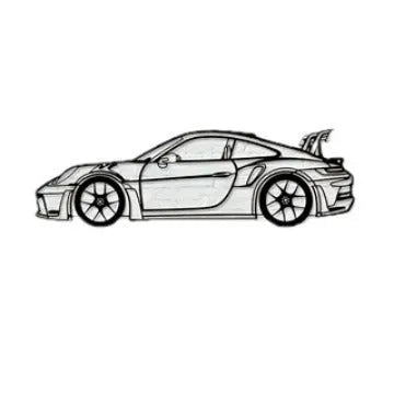 Black iron sports car wall art decoration on a white wall