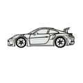 Black iron sports car wall art decoration on a white wall