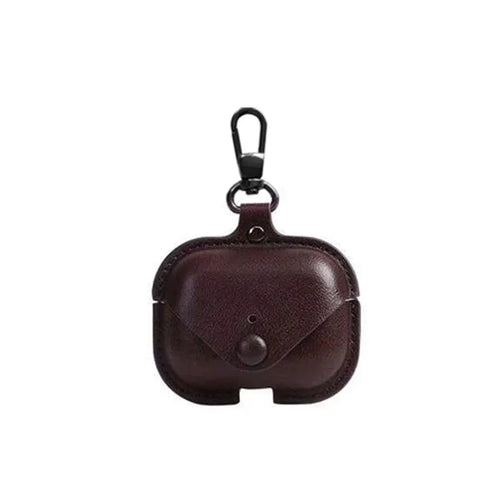 AirPods Pro protective leather sleeve in a cross-pattern PU material, showing car-line stitching detail.