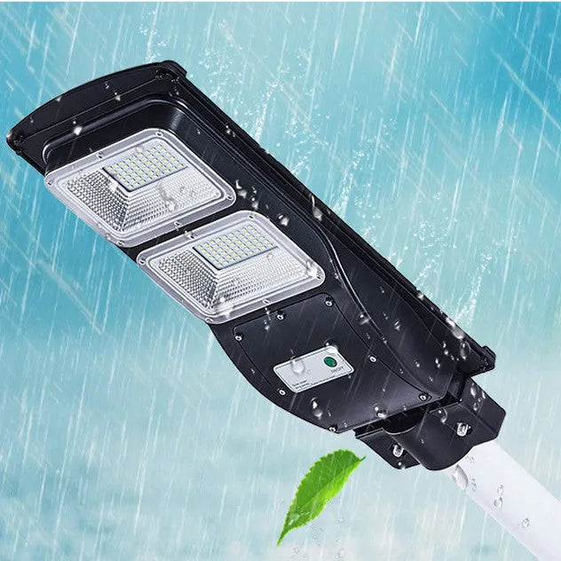 Integrated solar street light with LED illumination and remote control for outdoor use