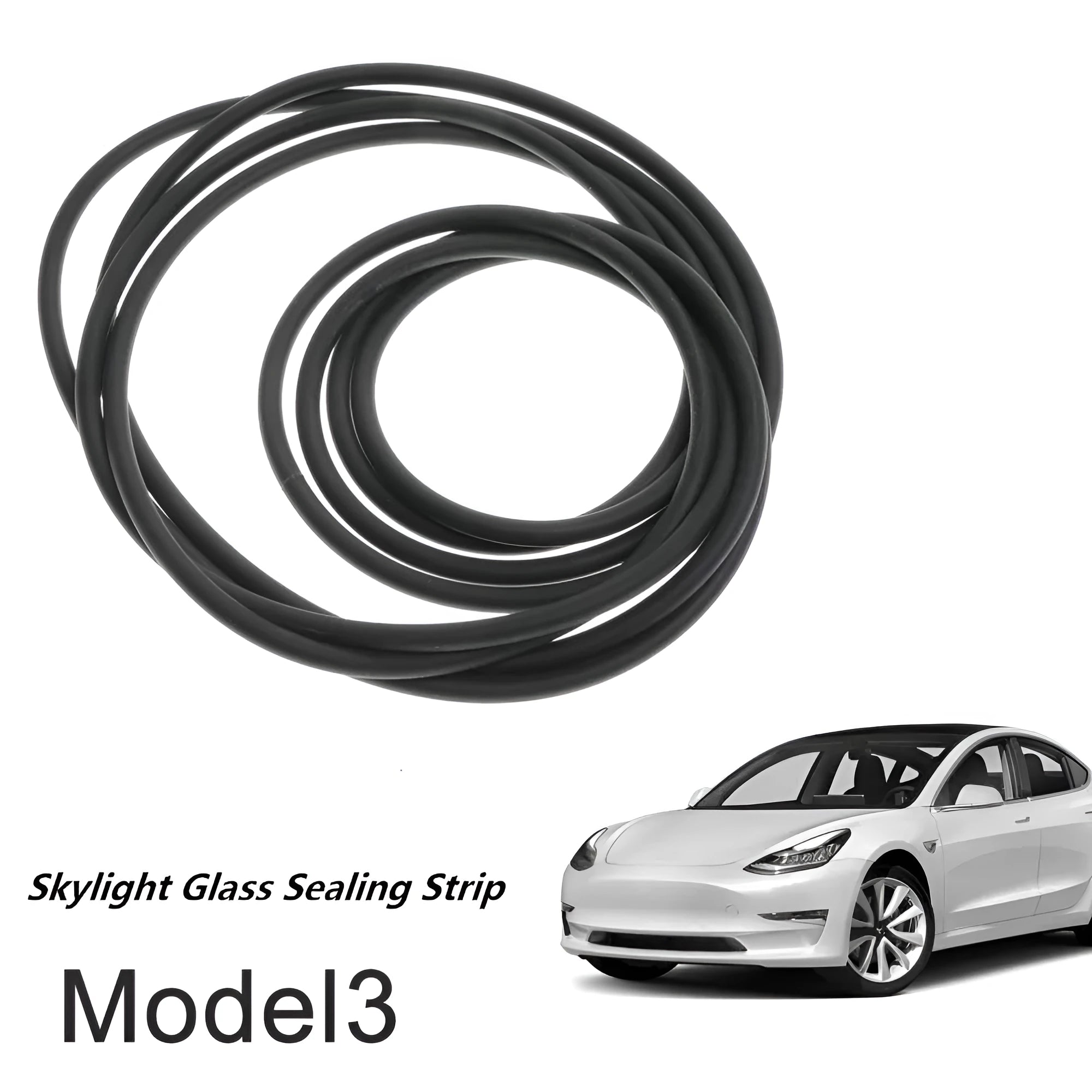 Black silicone Tesla Model 3 windshield roof sunroof seal rolled out, showing 285 cm length