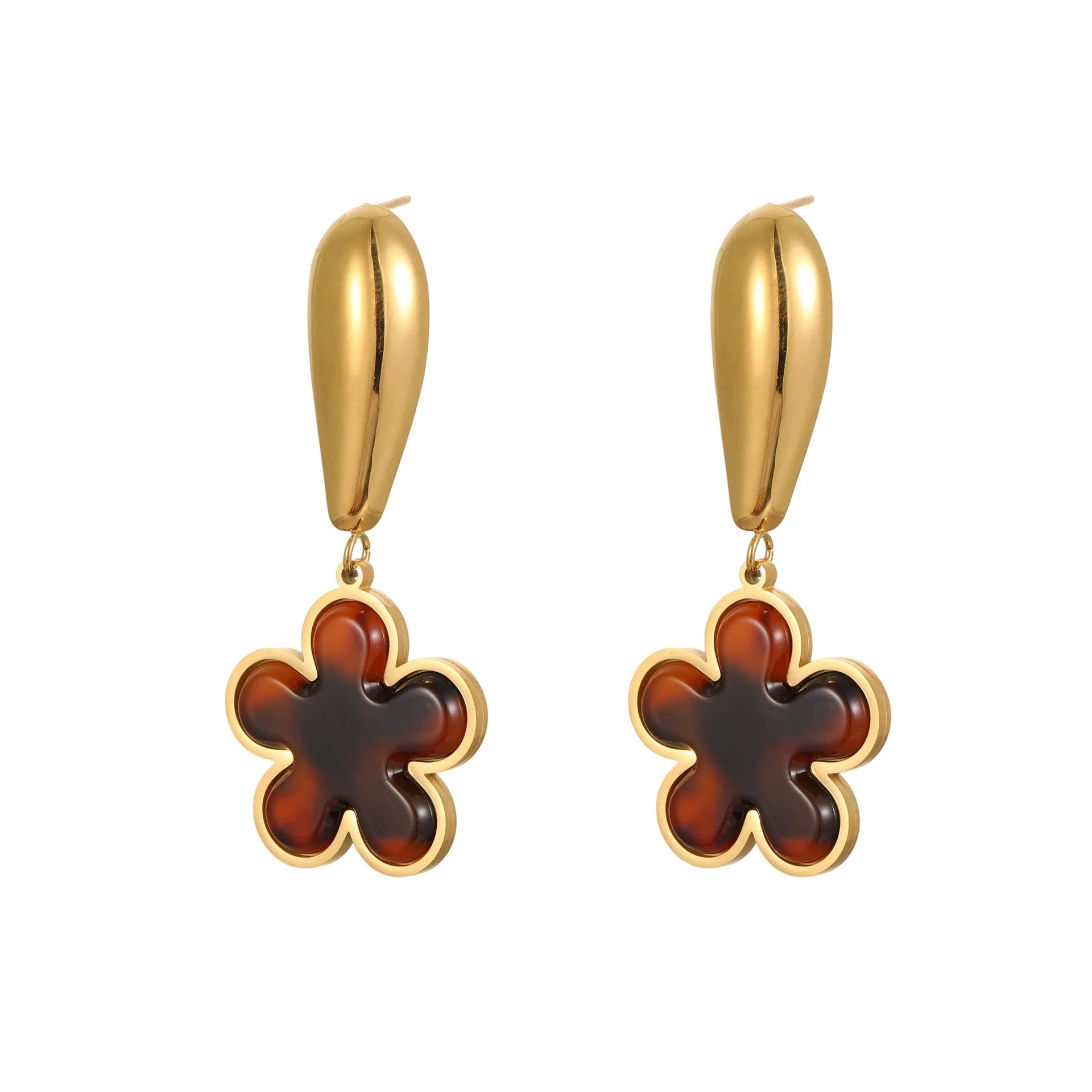 Tortoiseshell resin hawksbill colour earrings with 18K gold electroplating on stainless steel