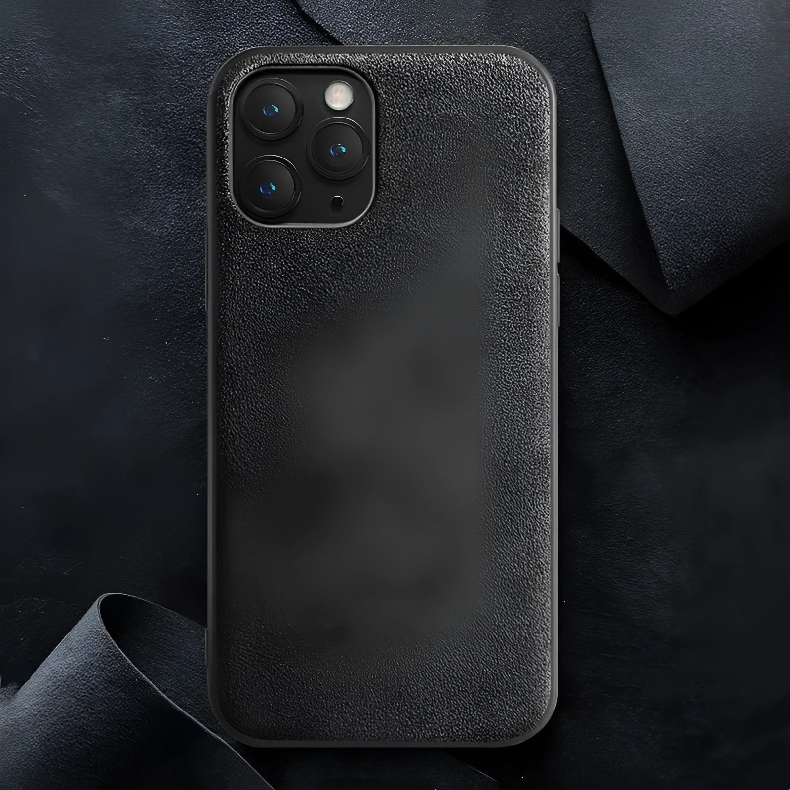 Suede full-cover back case for iPhone in elegant black, dark night green, and dark blue colour options.