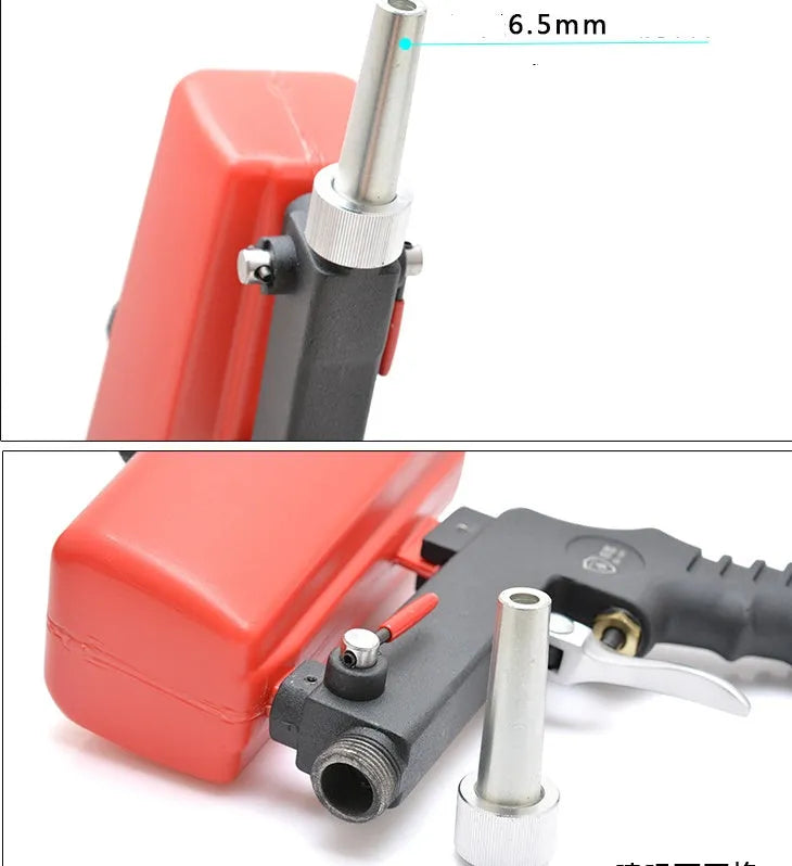 Portable pneumatic sandblasting gun with blue housing and 6.5mm nozzle