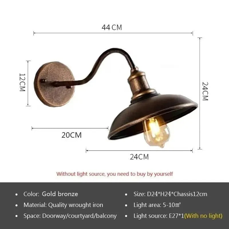 Retro villa courtyard wall lamp in silver or copper finish with right-angle or bevel design