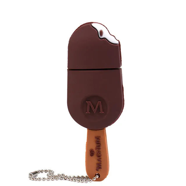 White ice cream shaped silicone USB 2.0 flash drive with 32GB capacity on a plain background