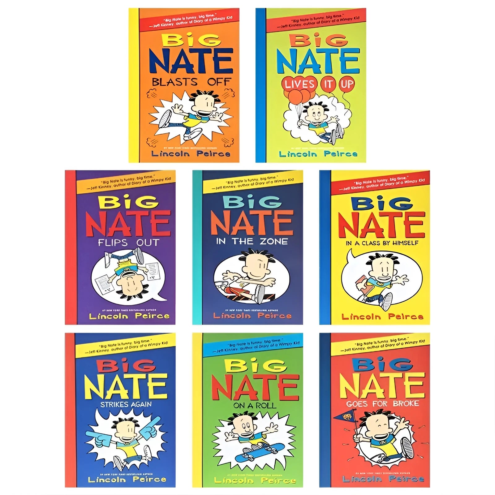 Big Nate 8-book box set with colourful covers showing the main character Nate Wright